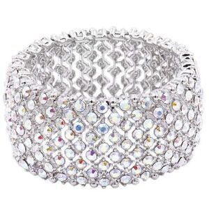 Silver and Iridescent AB Austrian Crystal Tennis Stretchable Bracelet Bangle